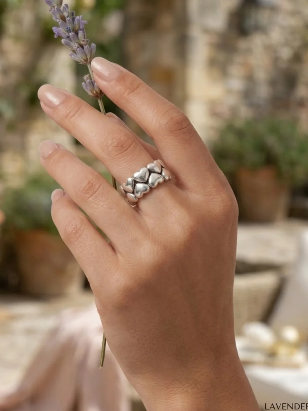 925 Sterling Silver Puffy Heart Open Band Ring | Chunky Heart Adjustable Ring - Picture 4 of 5